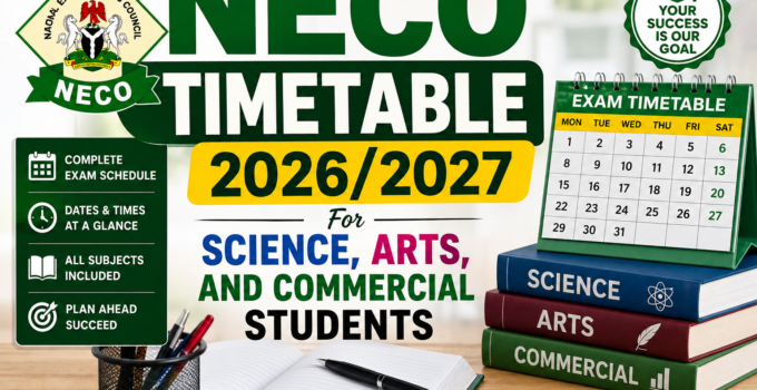 NECO Timetable 2026/2027 For Science, Arts, and Commercial Students